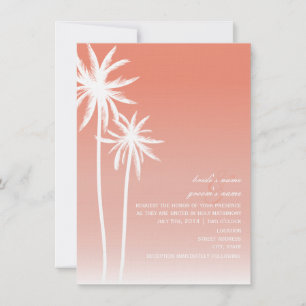 Coral Ombré Handflatan Träd Beach Wedding Inbjudningar