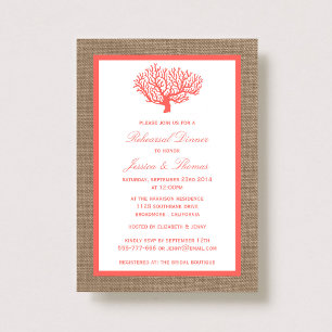 Coral on Burlap Boho Beach Rehearsal Dinner Inbjudningar