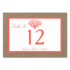 Coral on Burlap Boho Beach WedCollection Bordsnummer