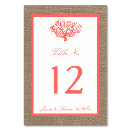Coral on Burlap Boho Beach WedCollection Bordsnummer