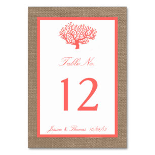 Coral on Burlap Boho Beach WedCollection Bordsnummer
