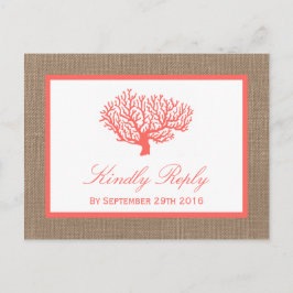 Coral on Burlap Boho Beach WedCollection Inbjudan Vykort