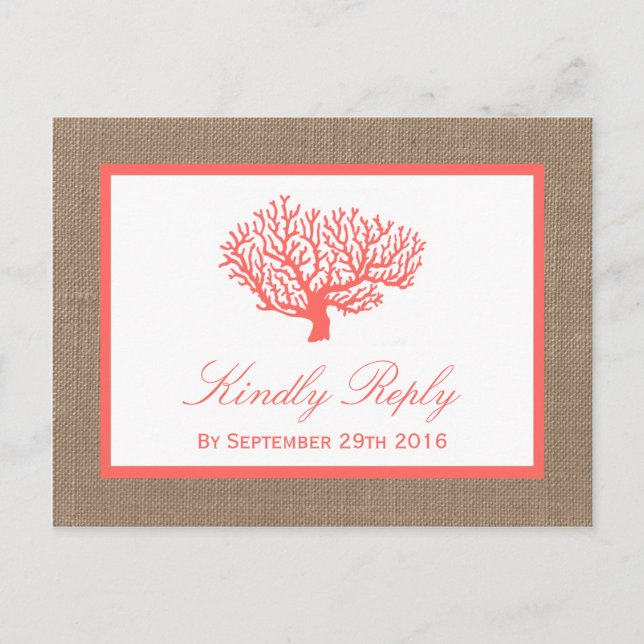 Coral on Burlap Boho Beach WedCollection Inbjudan Vykort (Framsida)