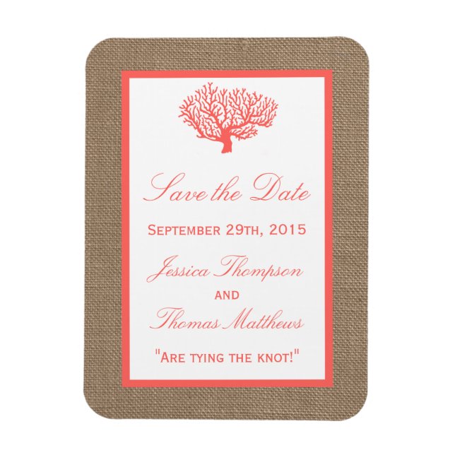 Coral on Burlap Boho Beach WedCollection Magnet (Vertikal)