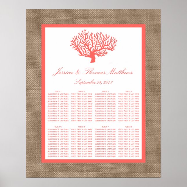 Coral on Burlap Boho Beach WedCollection Poster (Framsidan)