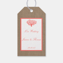 Coral on Burlap Boho Beach WedCollection Presentetikett