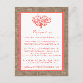 Coral on Burlap Boho Beach WedCollection Tilläggskort
