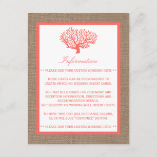 Coral on Burlap Boho Beach WedCollection Tilläggskort
