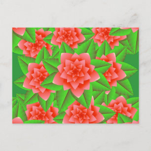 Coral Orange Camellias och Grönt Löv Vykort