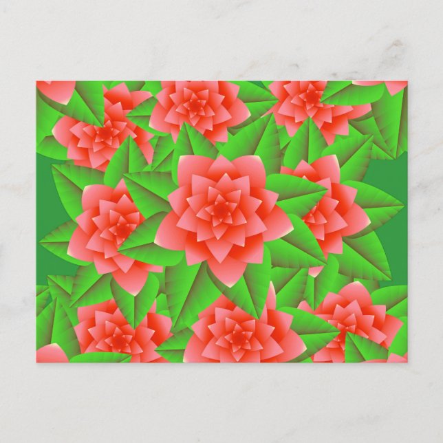 Coral Orange Camellias och Grönt Löv Vykort (Framsida)