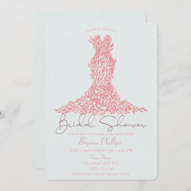 Coral Orange Löv Dress Modern Möhippa Inbjudningar (Fram/baksida)