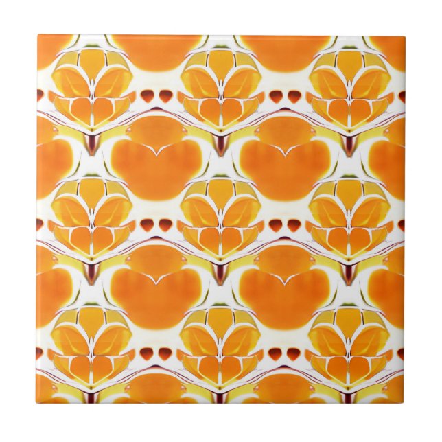 Coral Orange och Cream Batik Medallion Mönster Kakelplatta (Framsidan)