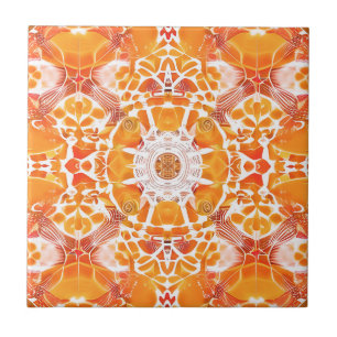 Coral Orange och Cream Batik Mönster Kakelplatta