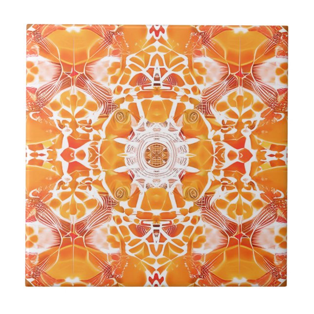 Coral Orange och Cream Batik Mönster Kakelplatta (Framsidan)