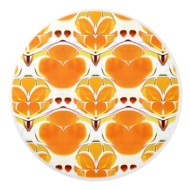 Coral Orange och Cream Batik Mönster Knopp (Framsidan)