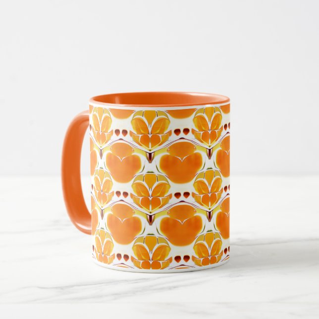 Coral Orange och Cream Batik Mönster Mugg (Framsida vänster)