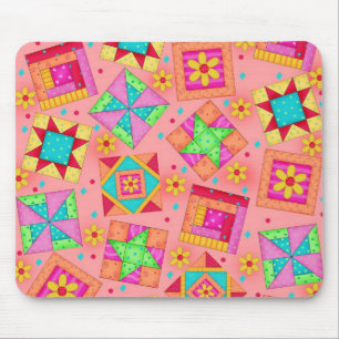Coral Patchwork Blocks Mousepad Musmatta