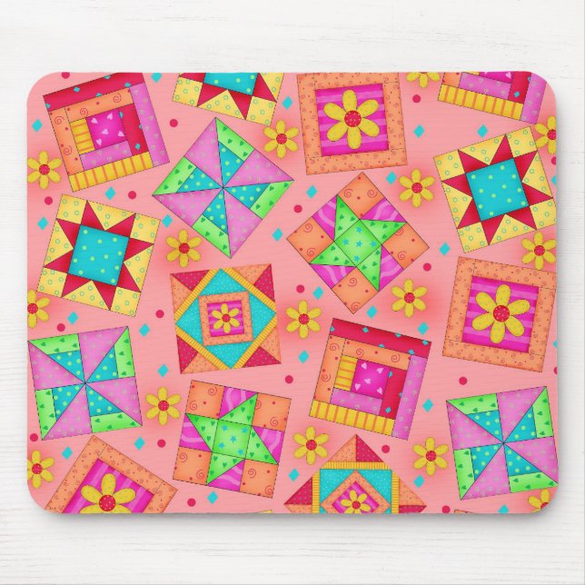 Coral Patchwork Blocks Mousepad Musmatta (Framsidan)