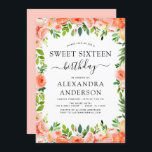 Coral Peach Blommigt Sweet sixteen 16 Födelsedag Inbjudningar<br><div class="desc">Coral,  Peach and white Blommigt och Eucalyptus Grey Botanical Vår eller Summer Pastel Sweet sixteen (16:e) Födelsedagsfest Firande - innehåller vackra manustypografi med elegant med moderna botaniska blommor och grönenergi för speciella födelsedag.</div>