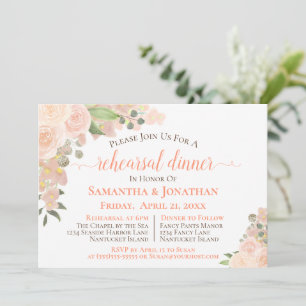 Coral Peach Boho Blommigt Bröllop Rehearsal Dinner Inbjudningar
