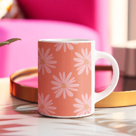 Coral Peach BOHO Daisy Mönster Blommigt Två-Tonad Mugg