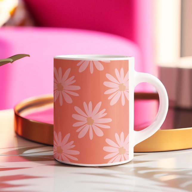 Coral Peach BOHO Daisy Mönster Blommigt Två-Tonad Mugg (Skapare uppladdad)