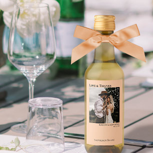 Coral Peach Bröllop Photo Kärlek och tack Mini Vinetikett