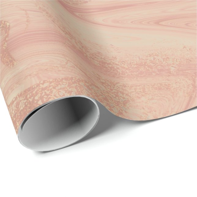 Coral Peach Candy Marble Molten Metallic Shiny Presentpapper (Rullad Hörn)