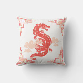 Coral Peach Chinoiserie Dragon och Clouds Kudde