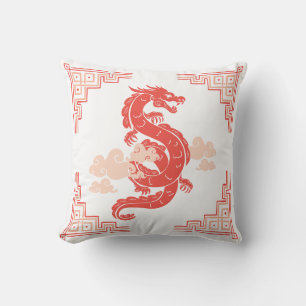 Coral Peach Chinoiserie Dragon och Clouds Kudde