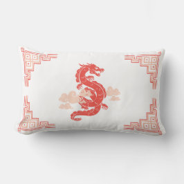 Coral Peach Chinoiserie Dragon och Clouds Lumbarkudde