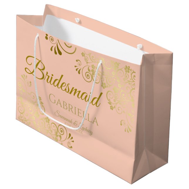 Coral Peach & Guld Snöre Elegant Bridesmaid (Framsidan Vinklad)