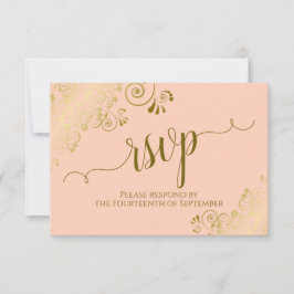Coral Peach Guld Snöre Elegant Calligraphy Bröllop OSA Kort