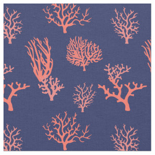 Coral Peach och Navy Blue Patterned Tyg