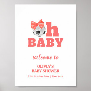 Coral Peach Oh Baby Bow Fotboll Baby Shower Välkom Poster