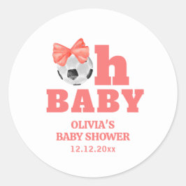Coral Peach Oh Baby Bow Soccer Sport Baby Shower Runt Klistermärke