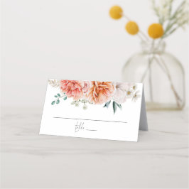Coral Peach Peonies Script Bröllop Placeringskort