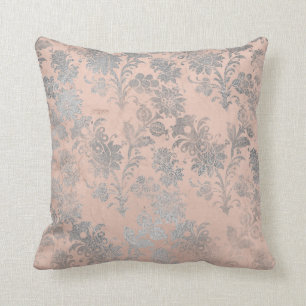 Coral Peach Salmon Grått Silver Ro Blommigt Kudde