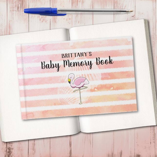 Coral Peach Stripe Flamingo Baby Memory Bok (Skapare uppladdad)