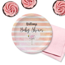 Coral Peach Stripe Flamingo Baby Shower