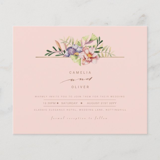 Coral Peach Summer Blommigt Wedbjudande QR (Framsida)