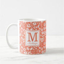 Coral Peach Tropical Flowers Monogram