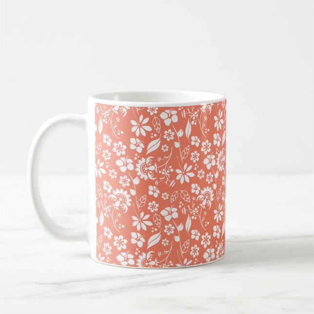Coral Peach Tropical Flowers Vår Garden Kaffemugg (Vänster)