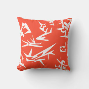 Coral Peach White Abstrakt Art Cushion Pillow Kudde