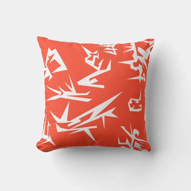 Coral Peach White Abstrakt Art Cushion Pillow Kudde (Framsida)