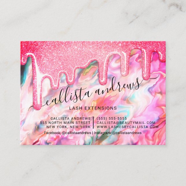 Coral Pearl Opal Glitter Drives Lash Efterbehandli Visitkort (Framsida)