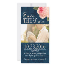 Coral Peonie och Navy Save Date Photo Cards