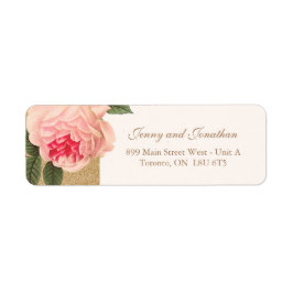 Coral Peonie vid Returetiketterna Guld Glitter Returadress Etikett