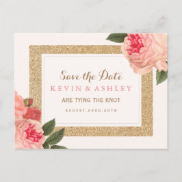 Coral Peonies Save Date Postcard Meddelande Vykort
