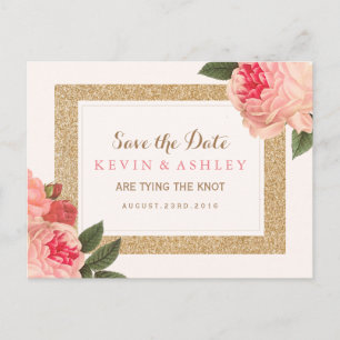 Coral Peonies Save Date Postcard Meddelande Vykort